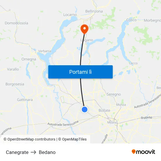 Canegrate to Bedano map