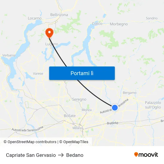 Capriate San Gervasio to Bedano map