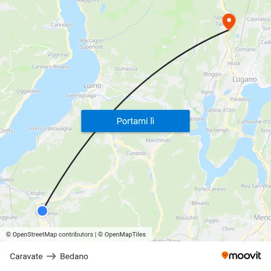 Caravate to Bedano map
