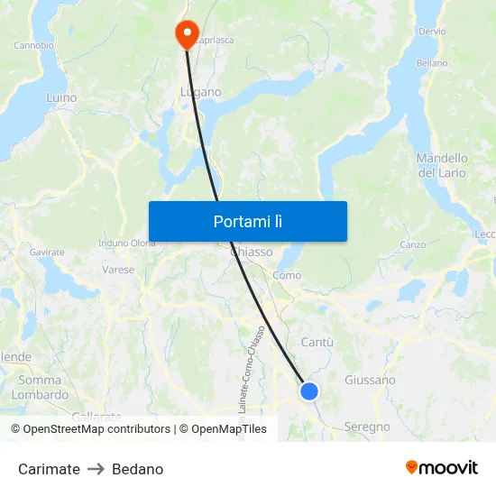 Carimate to Bedano map