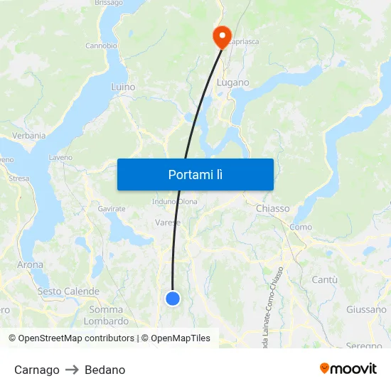 Carnago to Bedano map