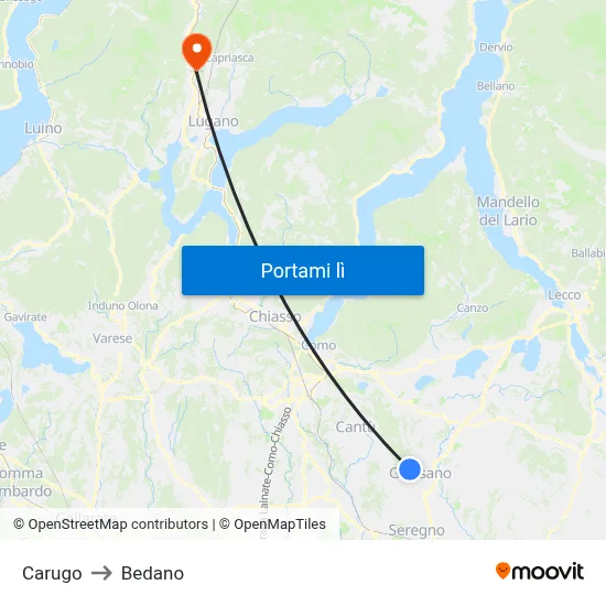 Carugo to Bedano map