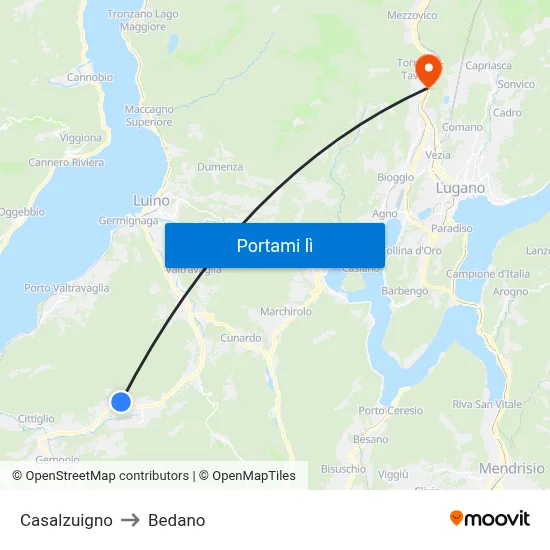 Casalzuigno to Bedano map