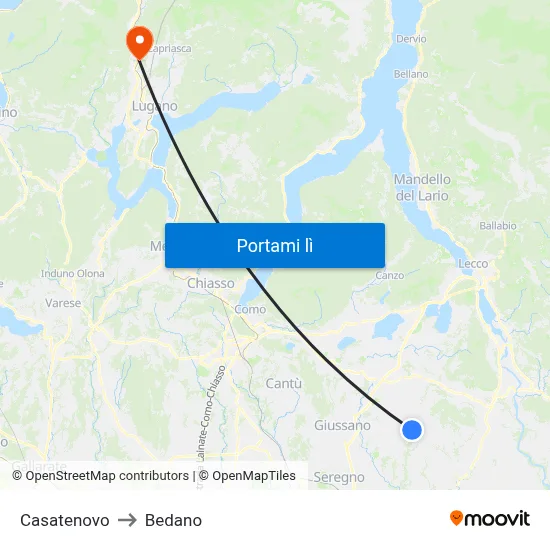 Casatenovo to Bedano map