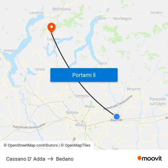 Cassano D' Adda to Bedano map