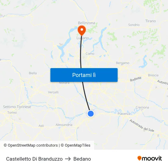 Castelletto Di Branduzzo to Bedano map