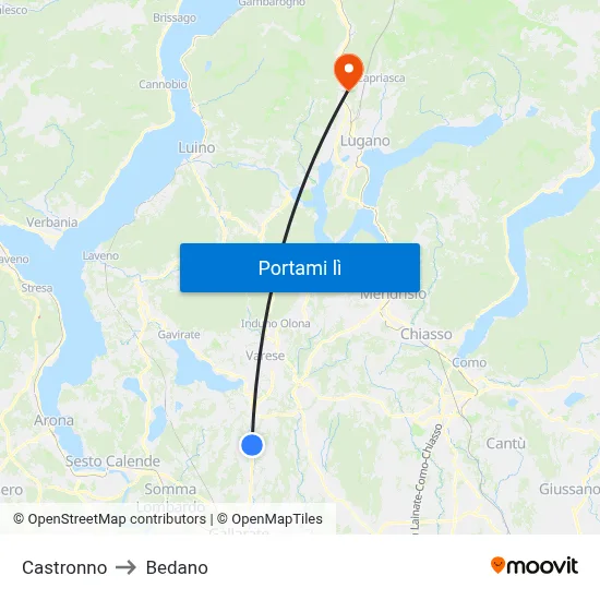 Castronno to Bedano map