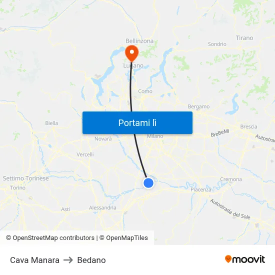 Cava Manara to Bedano map