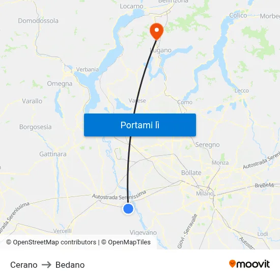 Cerano to Bedano map