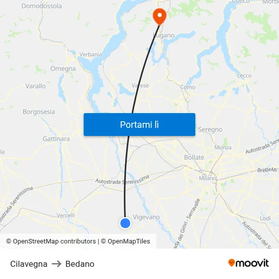 Cilavegna to Bedano map