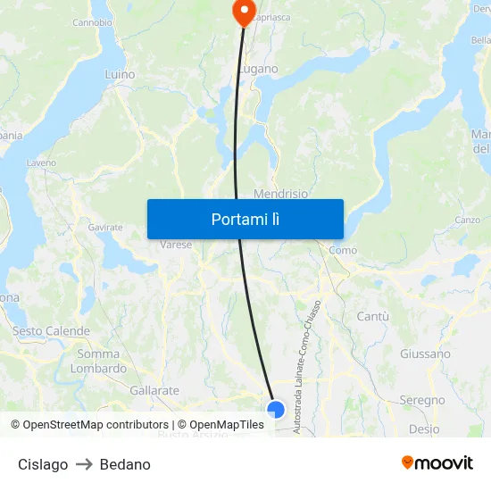 Cislago to Bedano map