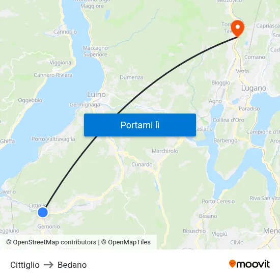 Cittiglio to Bedano map