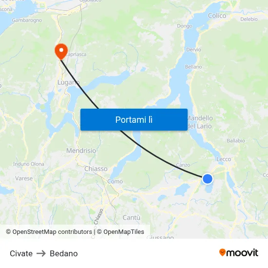 Civate to Bedano map