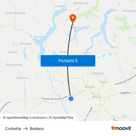 Corbetta to Bedano map