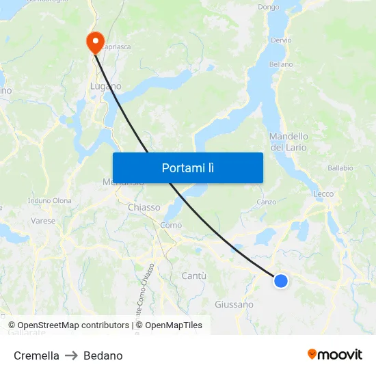 Cremella to Bedano map