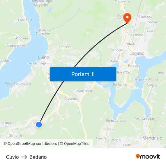 Cuvio to Bedano map