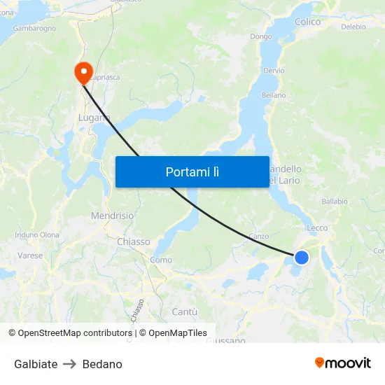 Galbiate to Bedano map