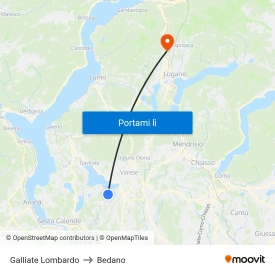 Galliate Lombardo to Bedano map