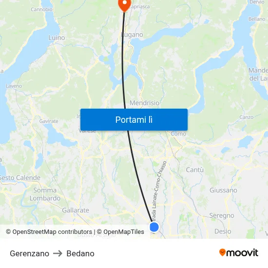 Gerenzano to Bedano map