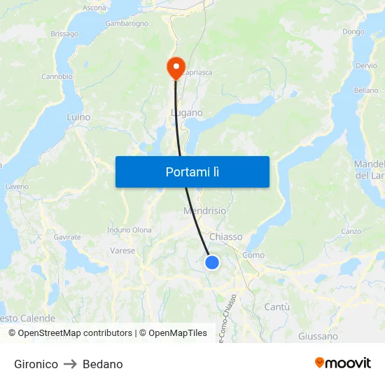 Gironico to Bedano map
