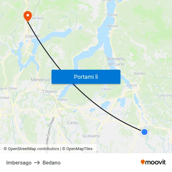 Imbersago to Bedano map