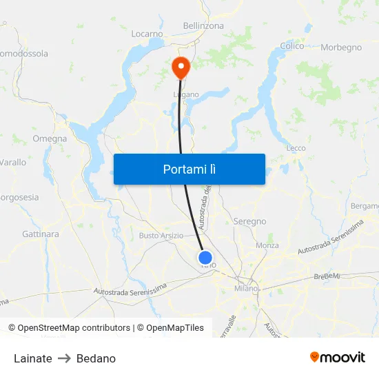 Lainate to Bedano map
