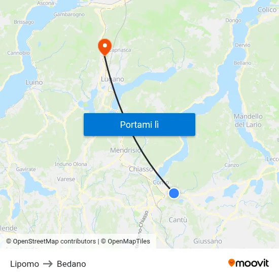 Lipomo to Bedano map