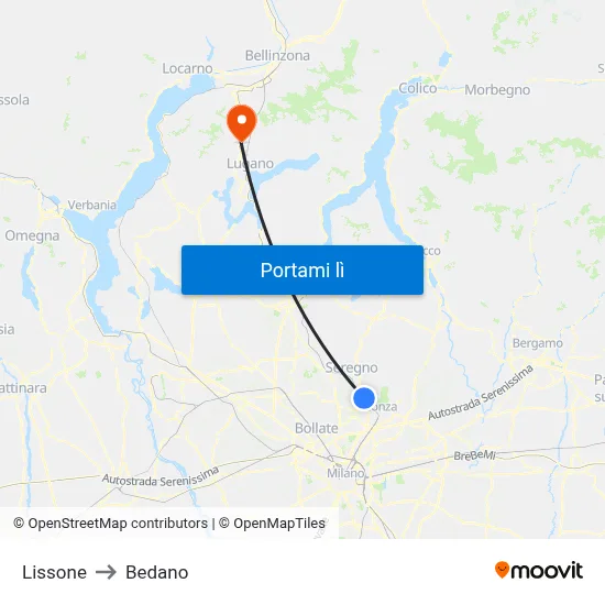 Lissone to Bedano map