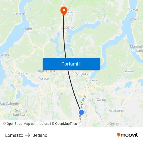 Lomazzo to Bedano map