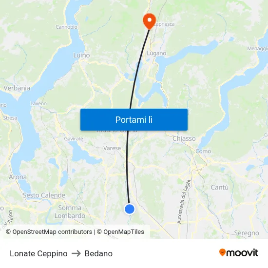 Lonate Ceppino to Bedano map