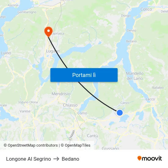 Longone Al Segrino to Bedano map