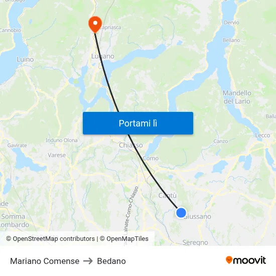 Mariano Comense to Bedano map