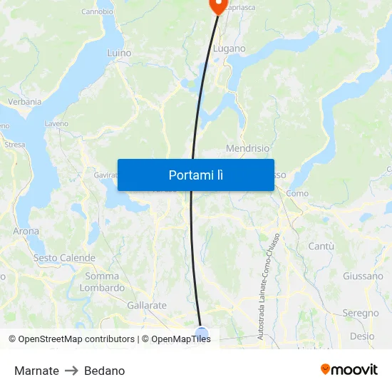 Marnate to Bedano map