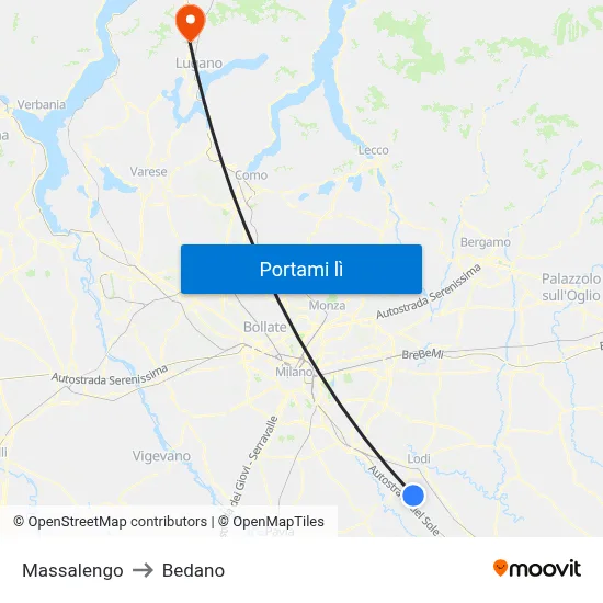 Massalengo to Bedano map
