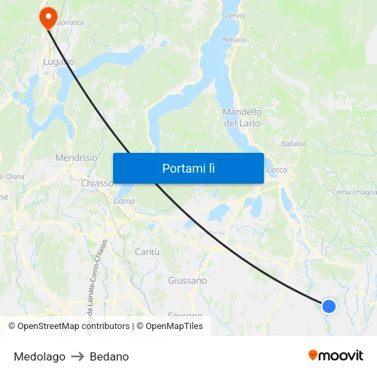 Medolago to Bedano map