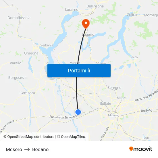 Mesero to Bedano map