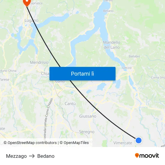 Mezzago to Bedano map