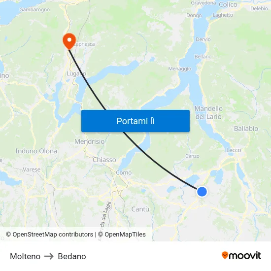 Molteno to Bedano map