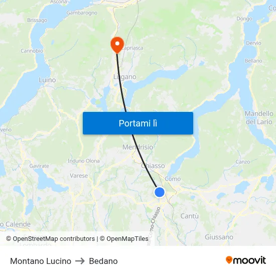 Montano Lucino to Bedano map