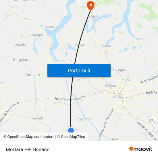 Mortara to Bedano map