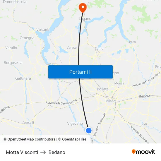 Motta Visconti to Bedano map