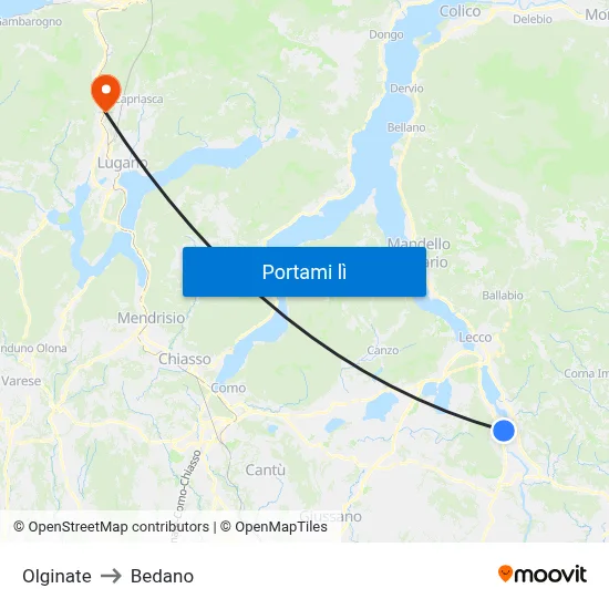 Olginate to Bedano map