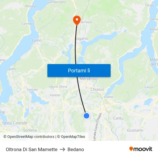 Oltrona Di San Mamette to Bedano map