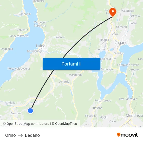 Orino to Bedano map