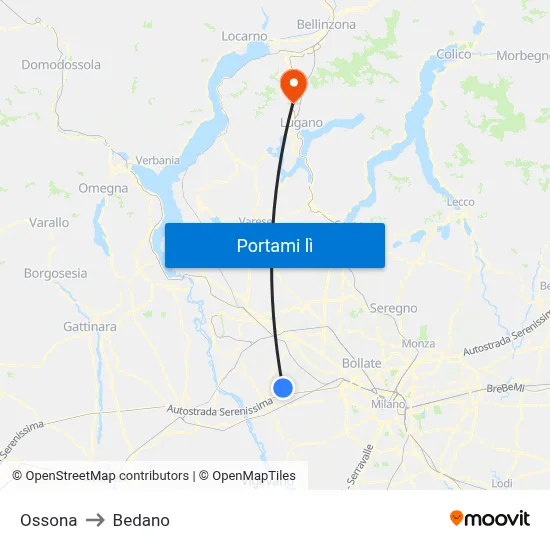 Ossona to Bedano map
