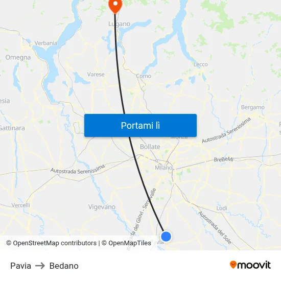 Pavia to Bedano map