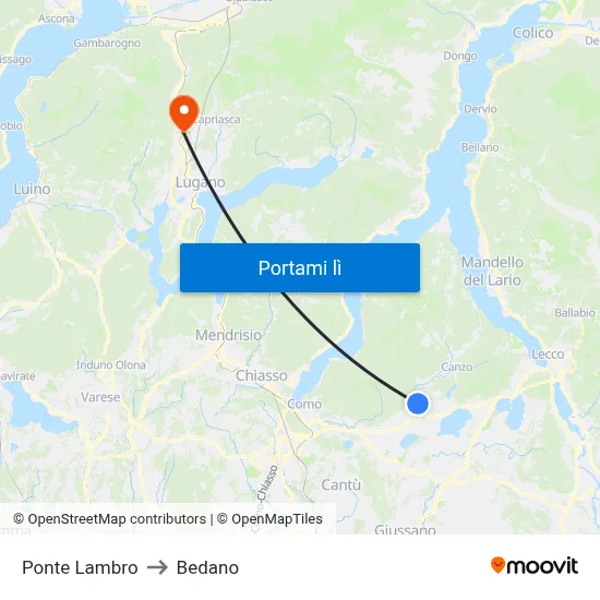 Ponte Lambro to Bedano map