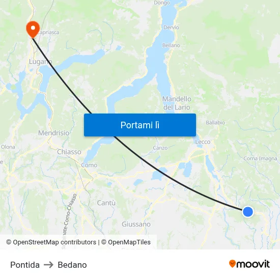Pontida to Bedano map