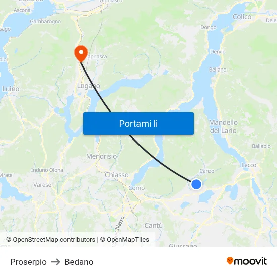 Proserpio to Bedano map