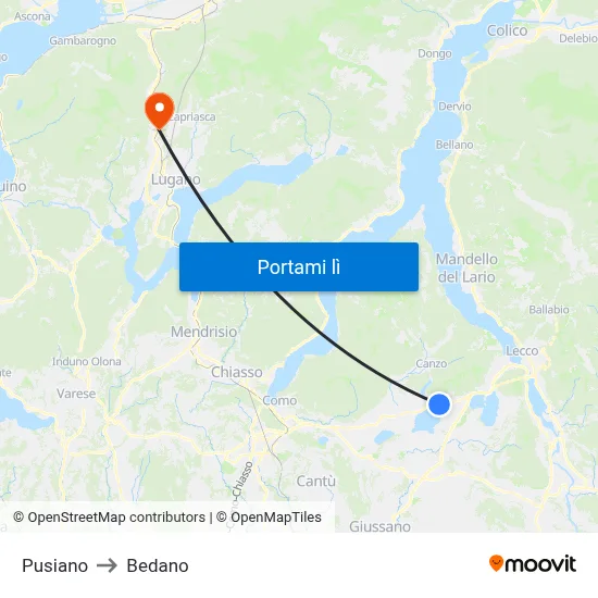 Pusiano to Bedano map